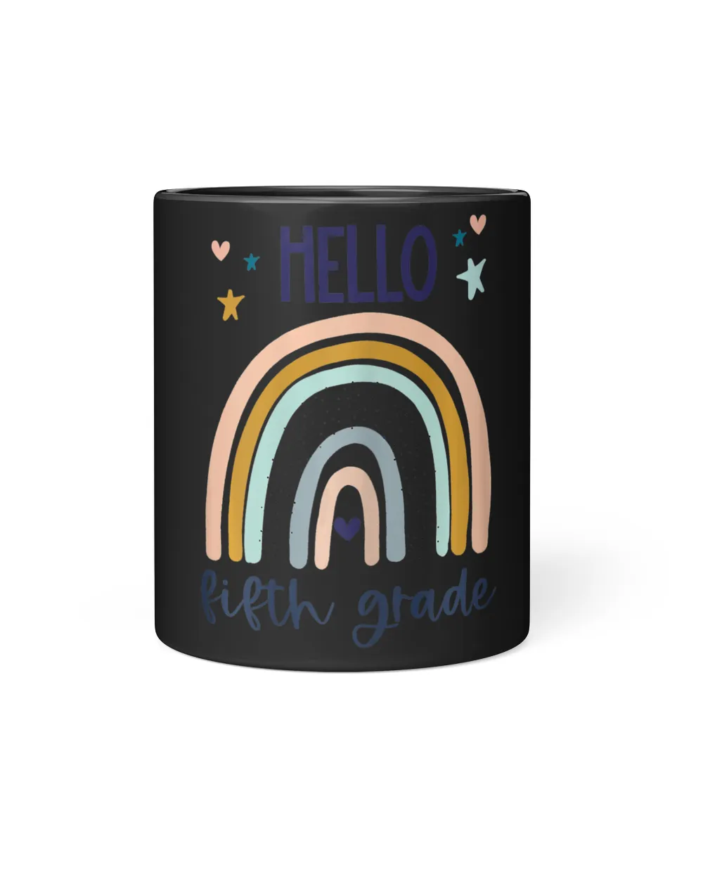 Hello Fifth Grade Retro Rainbow Cute for Teacher Girls T-Shirt Black Mug black 11oz