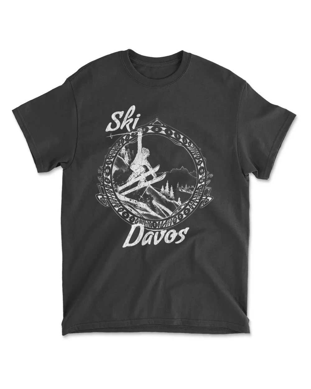 Snow Ski Davos, Switzerland Vintage Snow Skiing Vacation T-Shirt