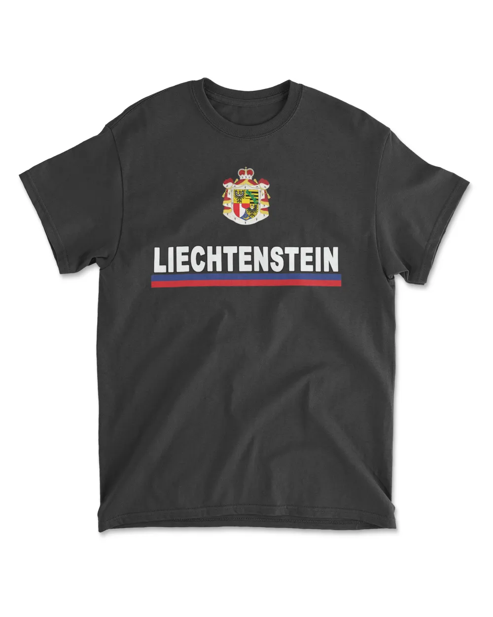 Liechtenstein Flag Stripe and Emblem Sporty T-Shirt