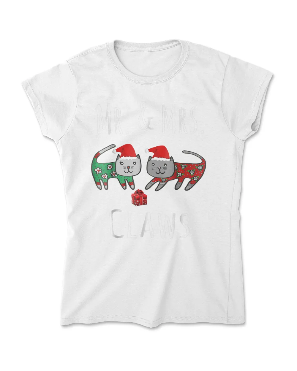 Cat Lover Christmas T-Shirt - Santa Mr  Mrs Claws Cat Shirt