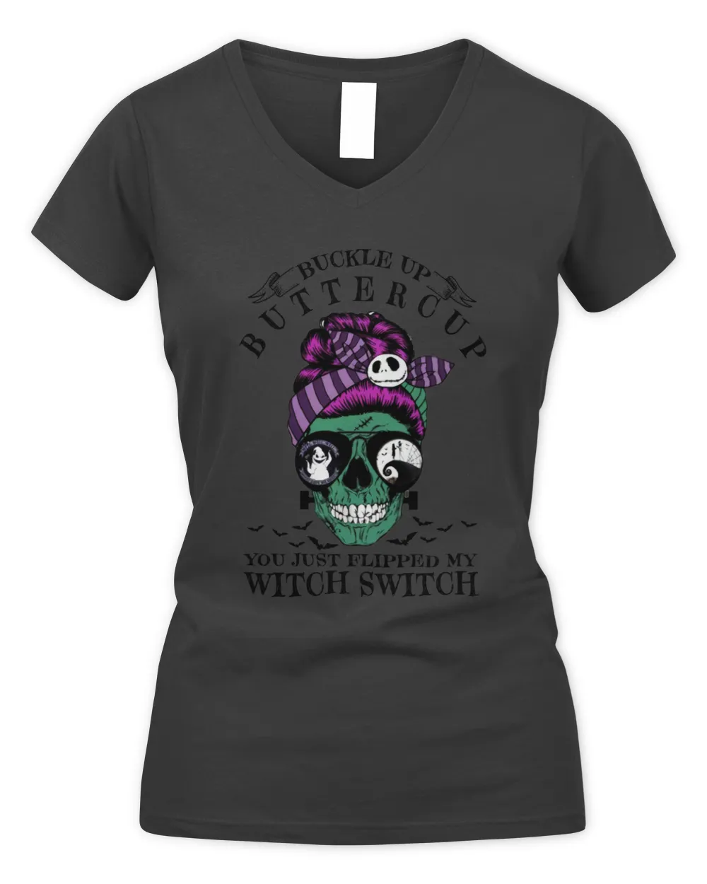 Skull Hirl Halloween Buckle Up Buttercup You Just Flipped My Witch Switch Shirt