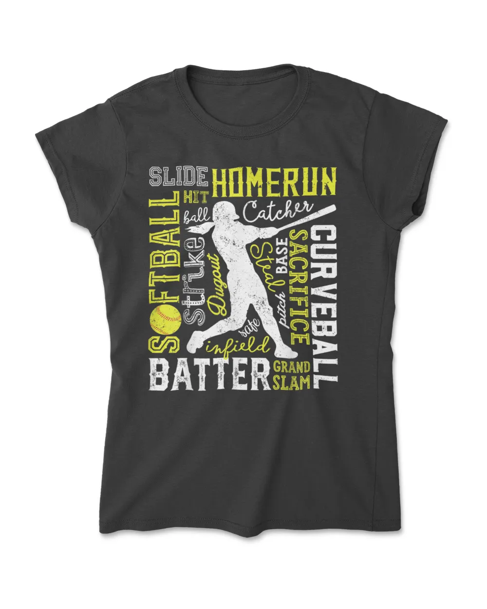 Softball Typography Word Art Funny Batter Pitcher Catcher