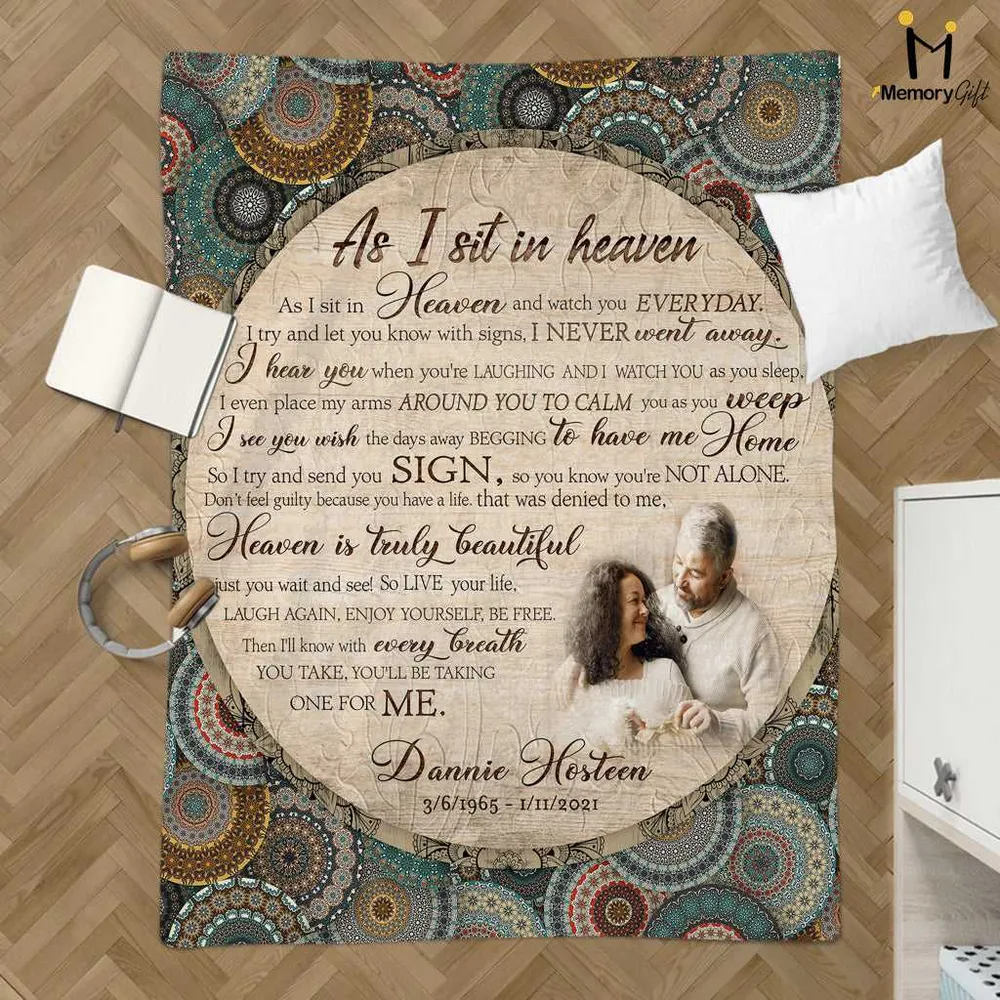 Personalized As I Sit In Heaven Mom Dad Memorial Blanket With Pictures Sherpa Fleece Blanket FBL37 Cozy Plush Fleece Blanket white 30x40in