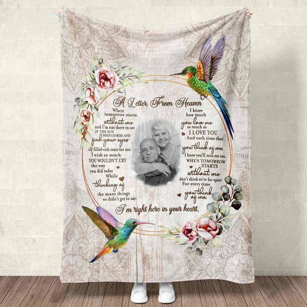 Personalized A Letter From Heaven Mom Dad Memorial Blanket With Pictures Sherpa Fleece Blanket FBL42 Cozy Plush Fleece Blanket white 30x40in