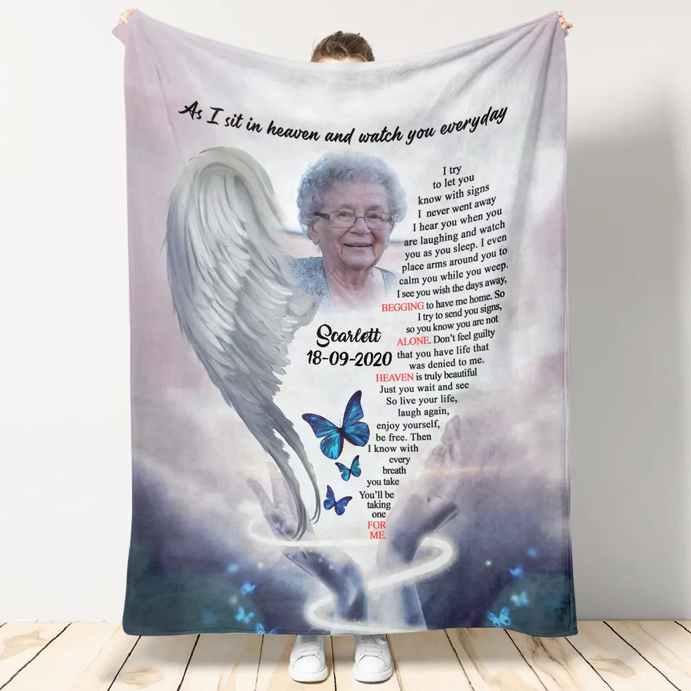 Personalized As I Sit In Heaven Mom Memorial Blanket With Pictures Sherpa Fleece Blanket FBL55 Cozy Plush Fleece Blanket white 30x40in