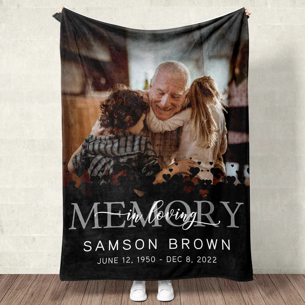 Personalized In Loving Memory Dad Memorial Blanket With Pictures Sherpa Fleece Blanket FBL89 Cozy Plush Fleece Blanket white 30x40in