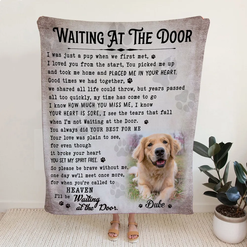 Personalized Waiting At The Door Dog Pet Memorial Blanket FBL99 Cozy Plush Fleece Blanket white 30x40in