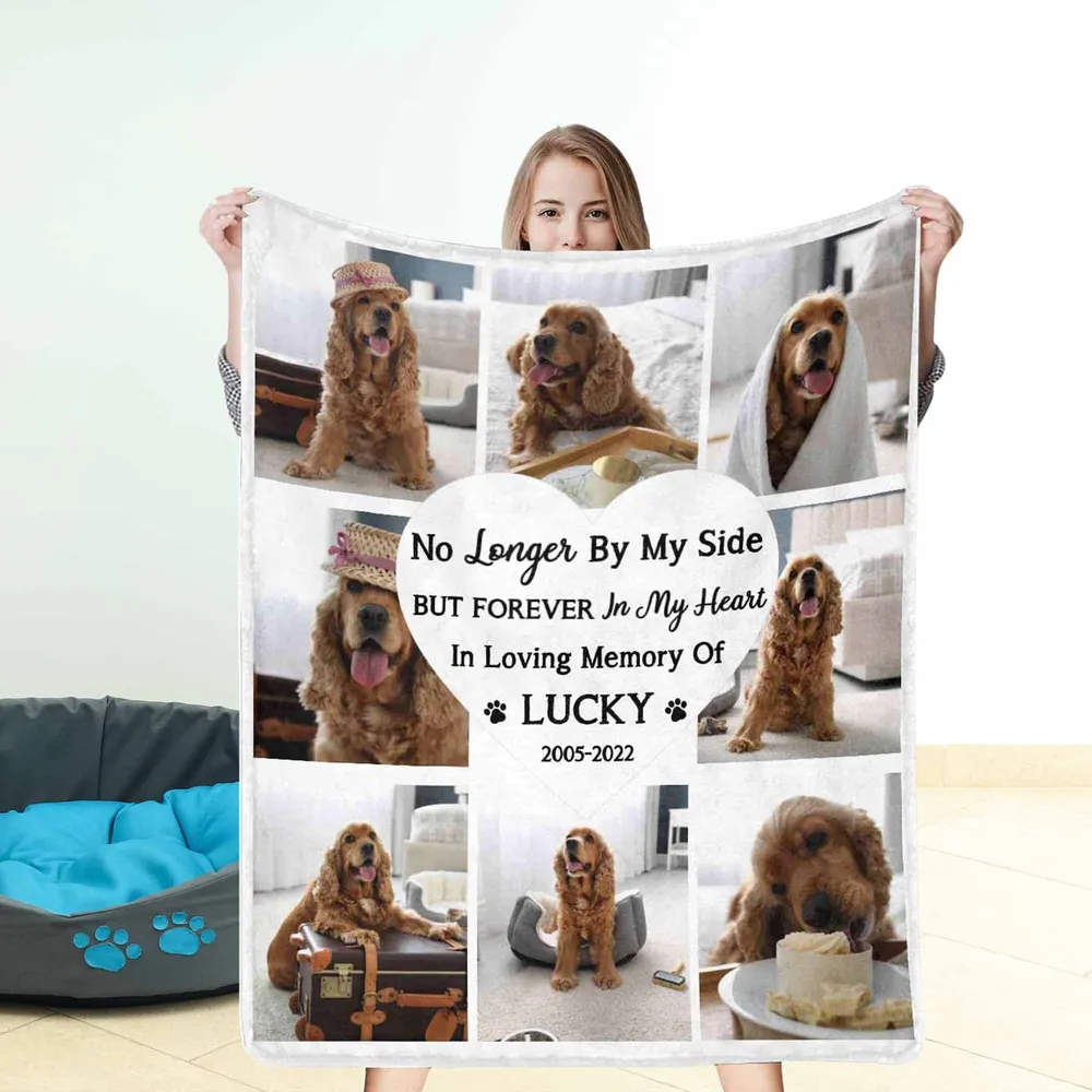 Personalized No Longer By My Side Dog Pet Memorial Blanket FBL107 Cozy Plush Fleece Blanket white 30x40in