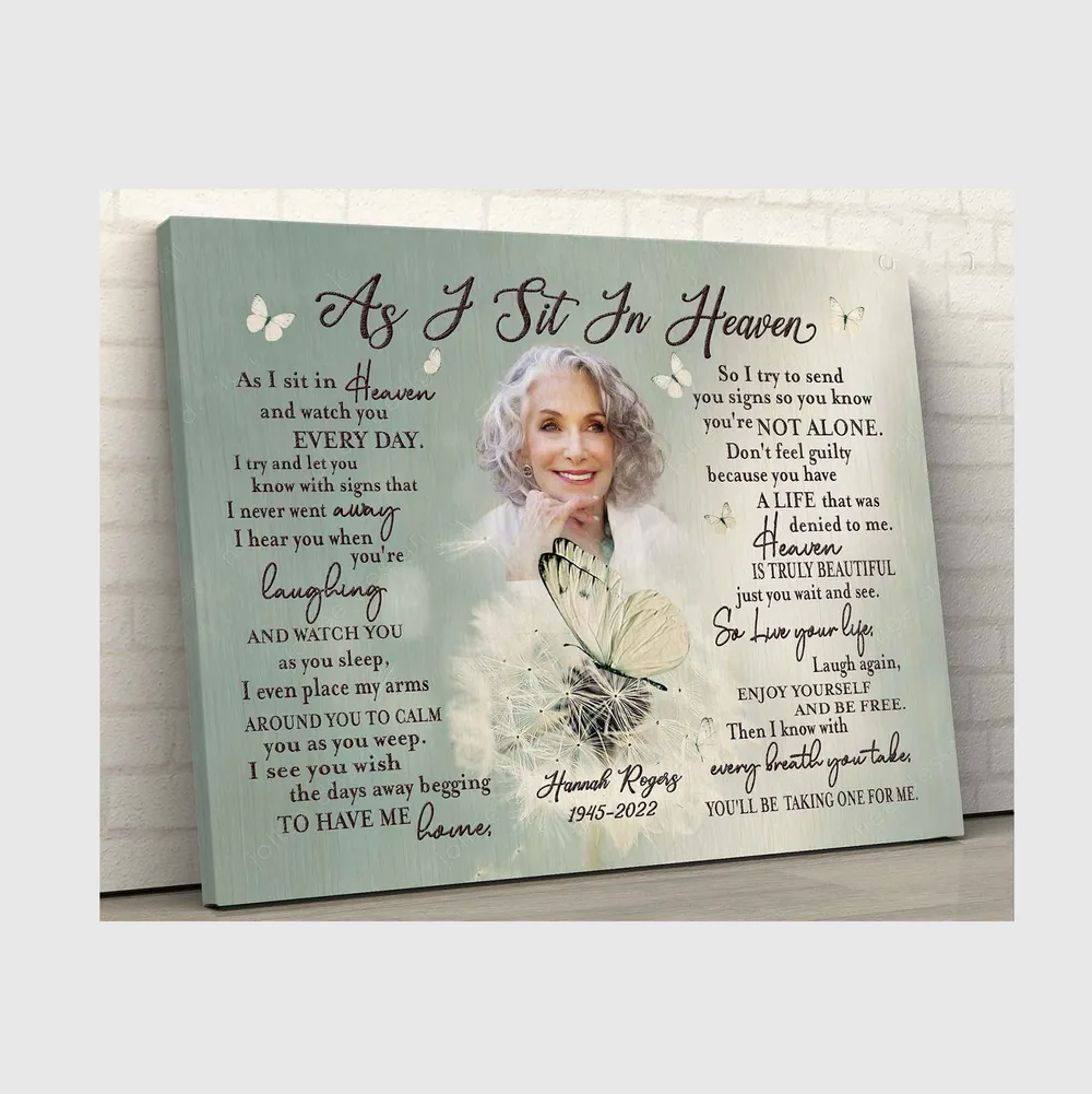 Personalized Custom As I Sit In Heaven Mom Memorial Canvas Print Art Poster DC119 Ready To Hang Landscape Canvas white 14x11in