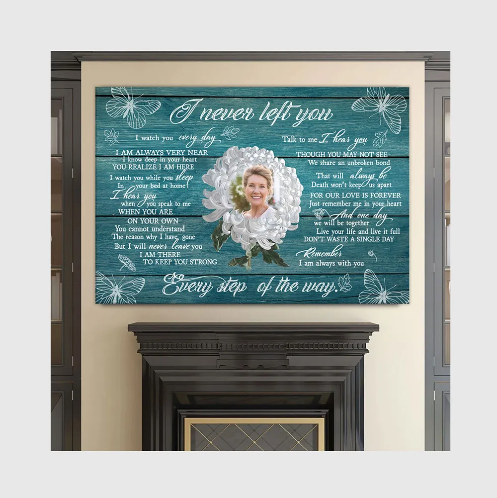 Personalized Custom I Never Left You Mom Memorial Canvas Print Art Poster DC117 Ready To Hang Landscape Canvas white 14x11in