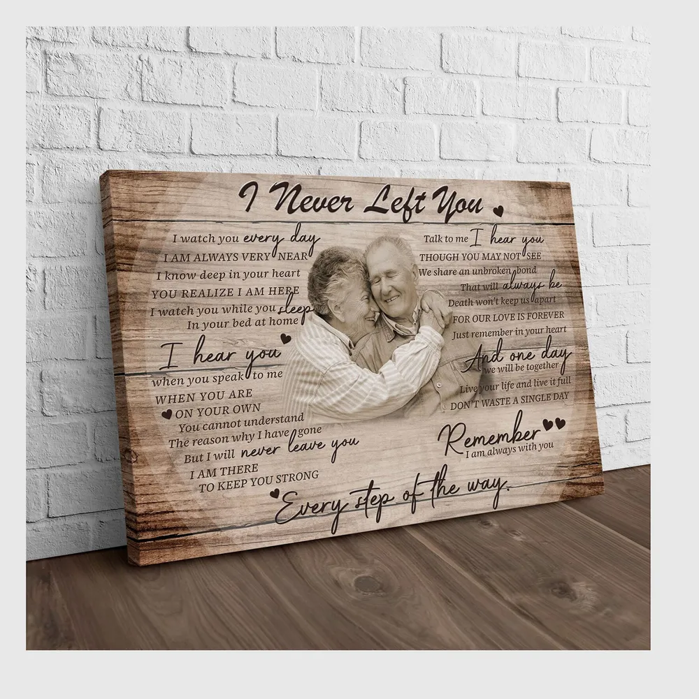Personalized Custom I Never Left You Mom Dad Memorial Canvas Print Art Poster DC100 Ready To Hang Landscape Canvas white 14x11in