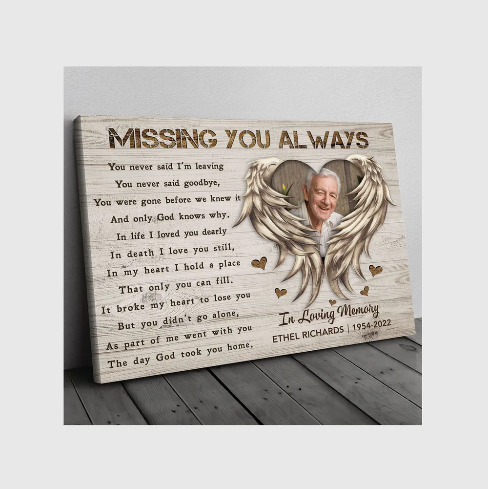 Personalized Custom Missing You Always Dad Husband Memorial Canvas Print Art Poster DC103 Ready To Hang Landscape Canvas white 14x11in