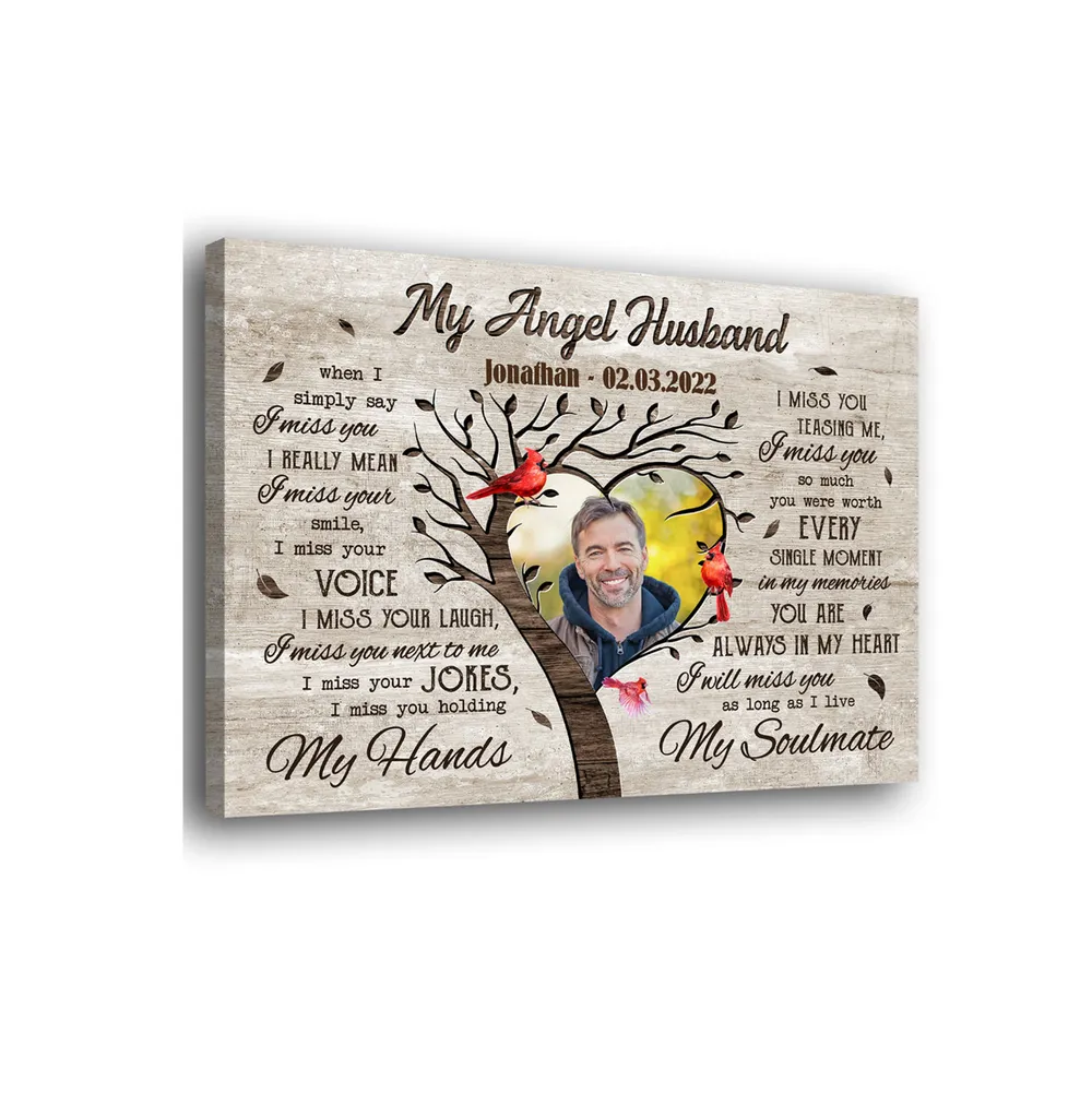 Personalized Custom My Angle Husband Memorial Canvas Print Art Poster DC101 Ready To Hang Landscape Canvas white 14x11in