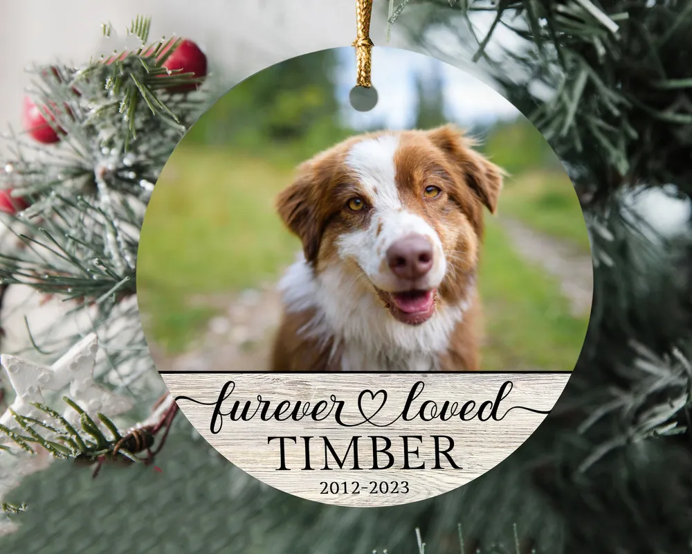 Personalized Custom Forever Love Dog Memorial Christmas Ceramic Ornament ORN25 Porcelain Ornament - Circle white one-sided __single