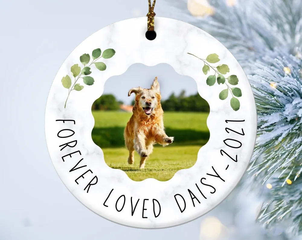 Personalized Custom Forever Love Dog Memorial Christmas Ceramic Ornament ORN23 Porcelain Ornament - Circle white one-sided __single