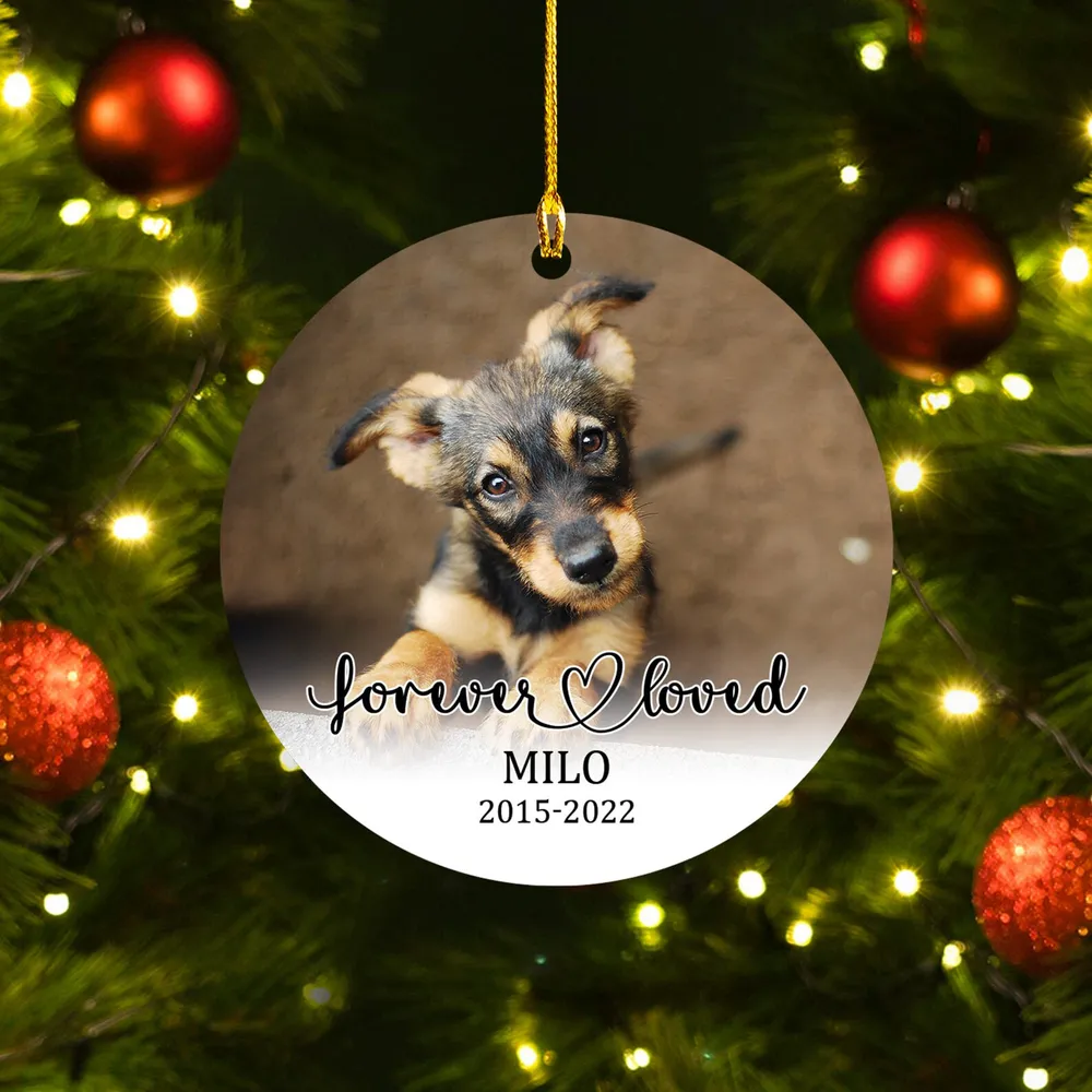 Personalized Custom Forever Love Dog Memorial Christmas Ceramic Ornament ORN27 Porcelain Ornament - Circle white one-sided __single