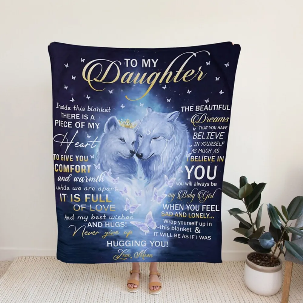 To My Daughter Blanket, Personalized Name Blanket, Wolves Blanket, Mom Blanket