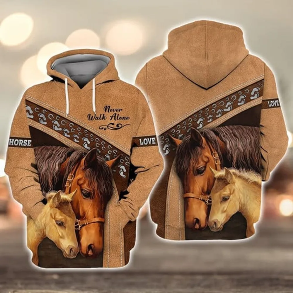 MAMA HORSE NEVER WALK ALONE BROWN LEATHER PATTERN