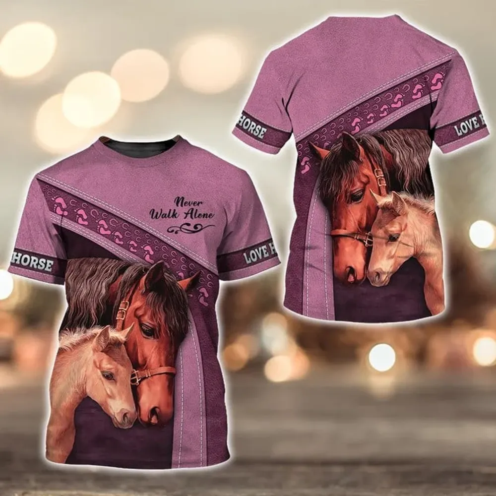 MAMA HORSE NEVER WALK ALONE PINK LEATHER PATTERN 3D SHIRT