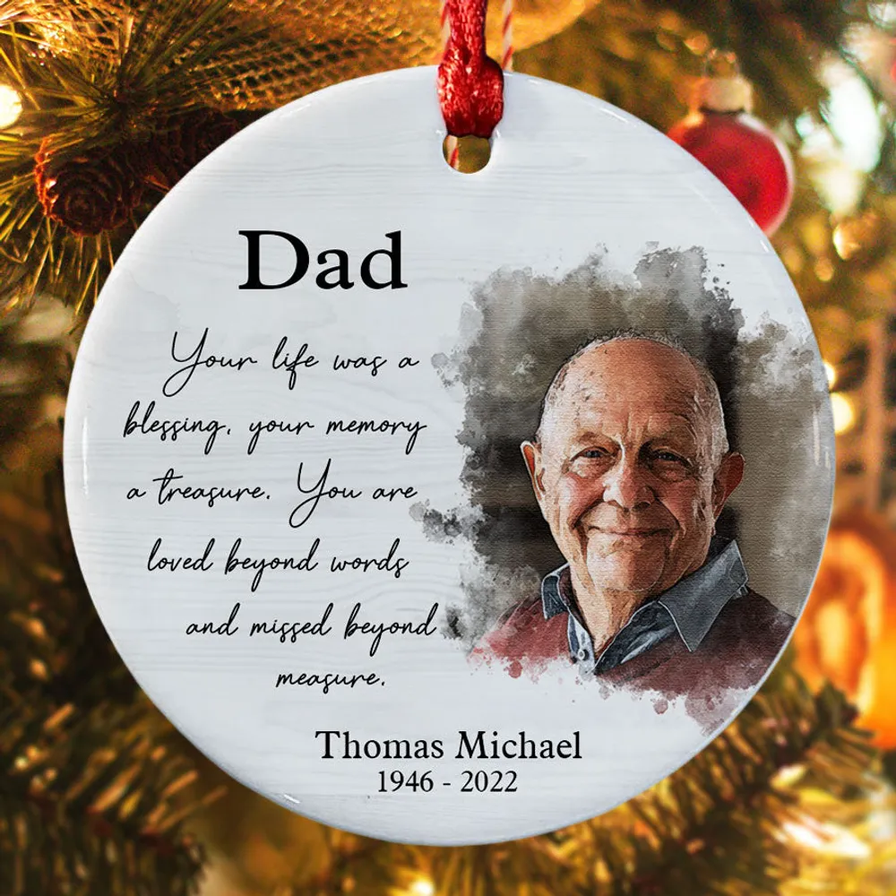 Personalized Photo Dad Memorial Cardinal Ornament ORN37 Circle Ceramic Ornament white one-side single