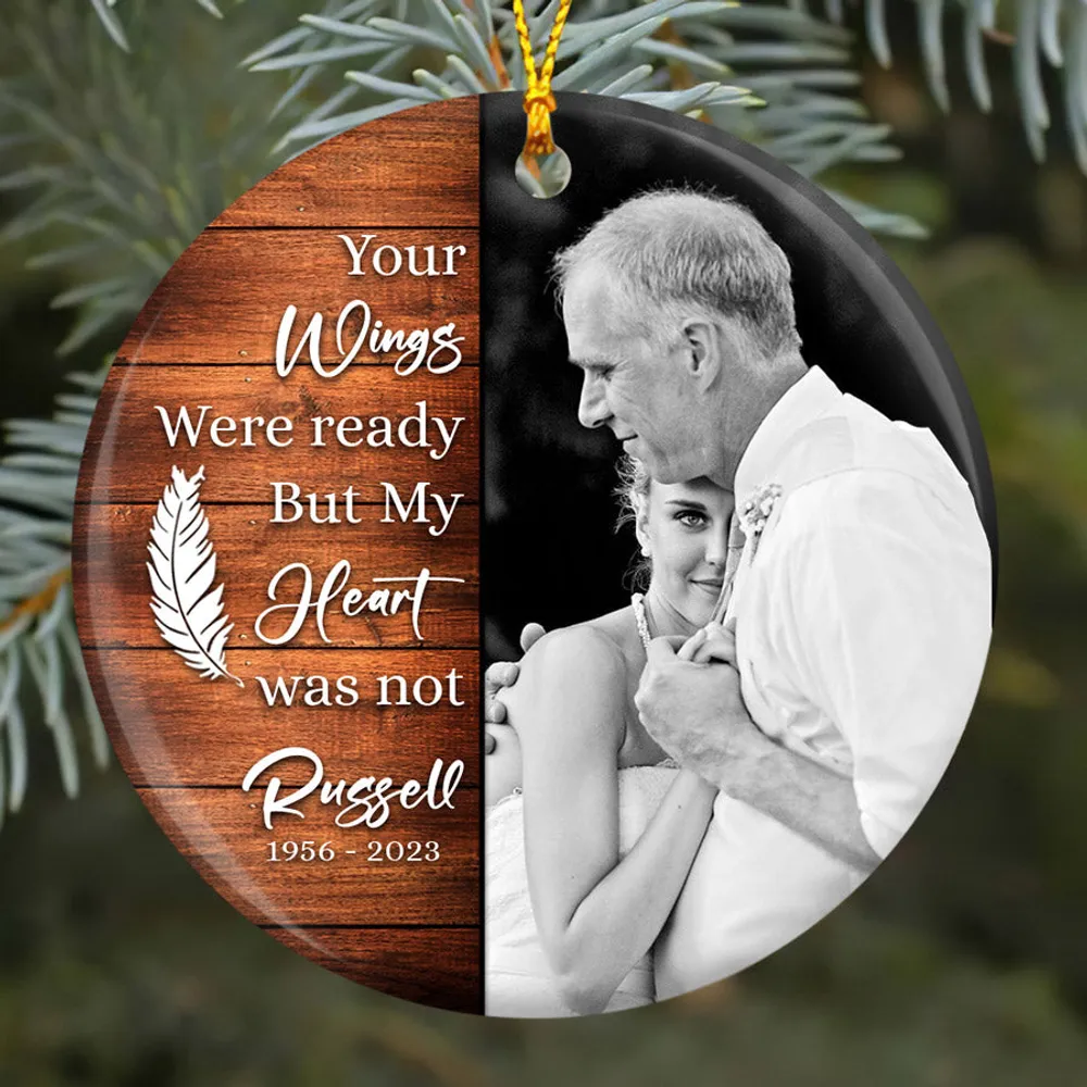 Personalized Photo Mom Dad Memorial Cardinal Ornament ORN55 Circle Ceramic Ornament white one-side single