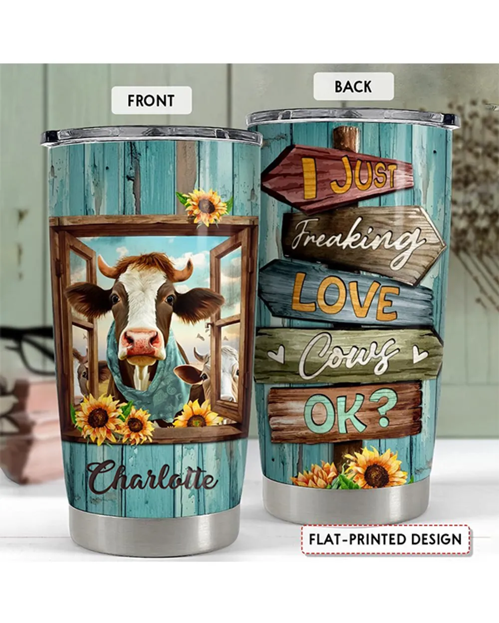 Cow Tumbler 20oz Stainless Steel Full Printed Stainless Steel Tumbler (20oz) white 20oz
