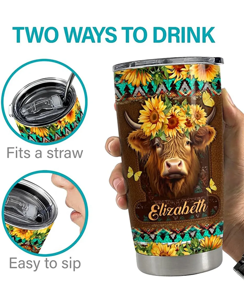 Cow Tumbler 20oz Stainless Steel Full Printed Stainless Steel Tumbler (20oz) white 20oz