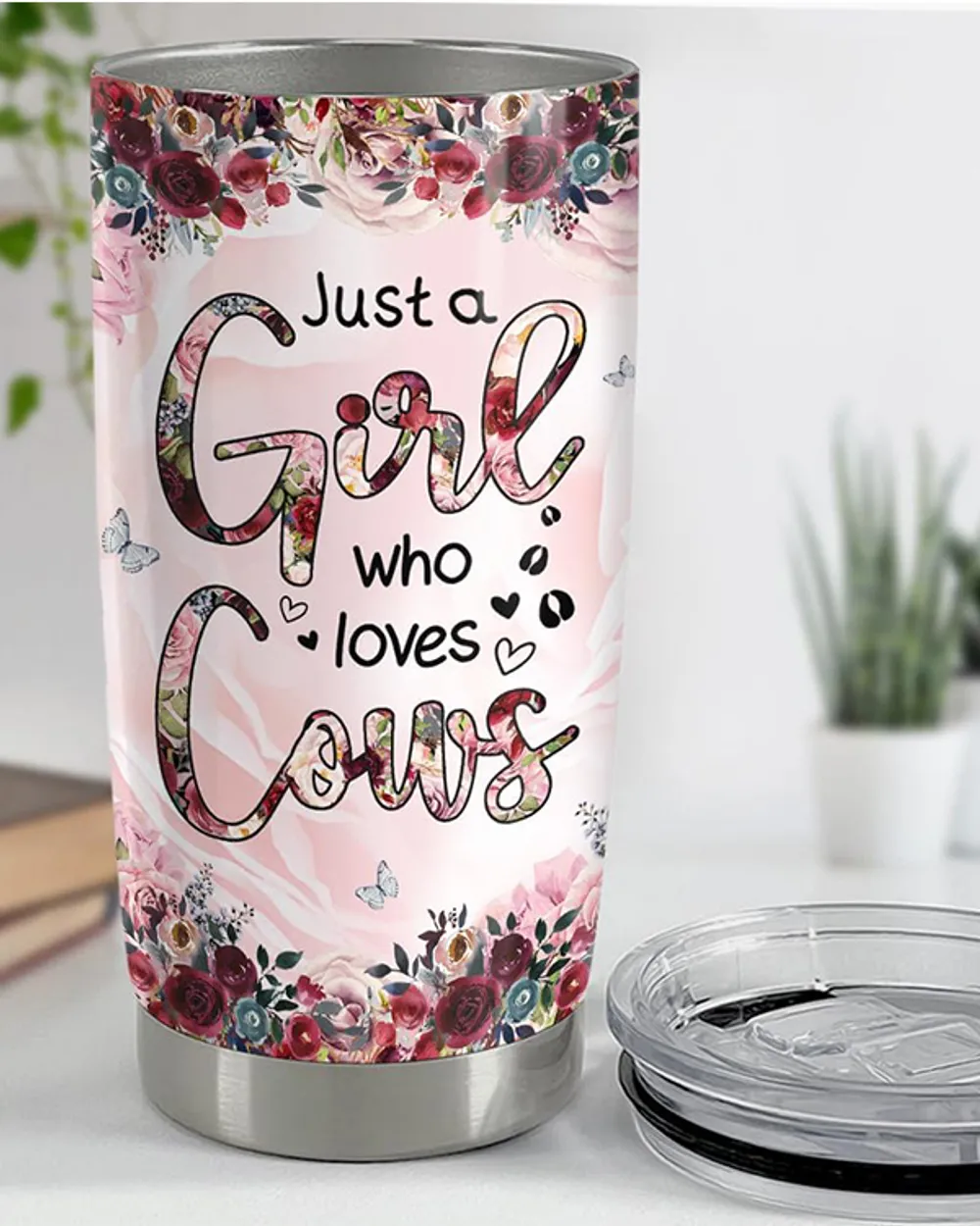 Personalized Cow Tumbler Just A Girl Who Loves Cows Full Printed Stainless Steel Tumbler (20oz) white 20oz