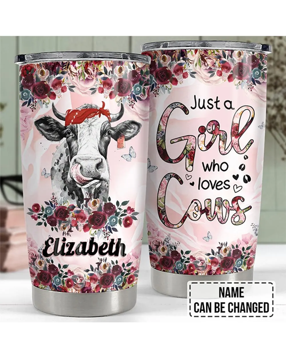 Personalized Cow Tumbler Just A Girl Who Loves Cows Full Printed Stainless Steel Tumbler (20oz) white 20oz