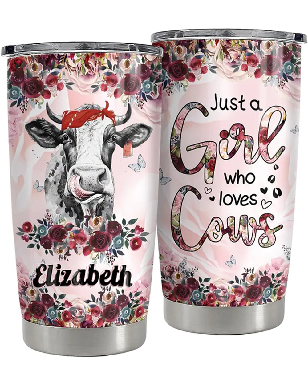 Personalized Cow Tumbler Just A Girl Who Loves Cows Full Printed Stainless Steel Tumbler (20oz) white 20oz