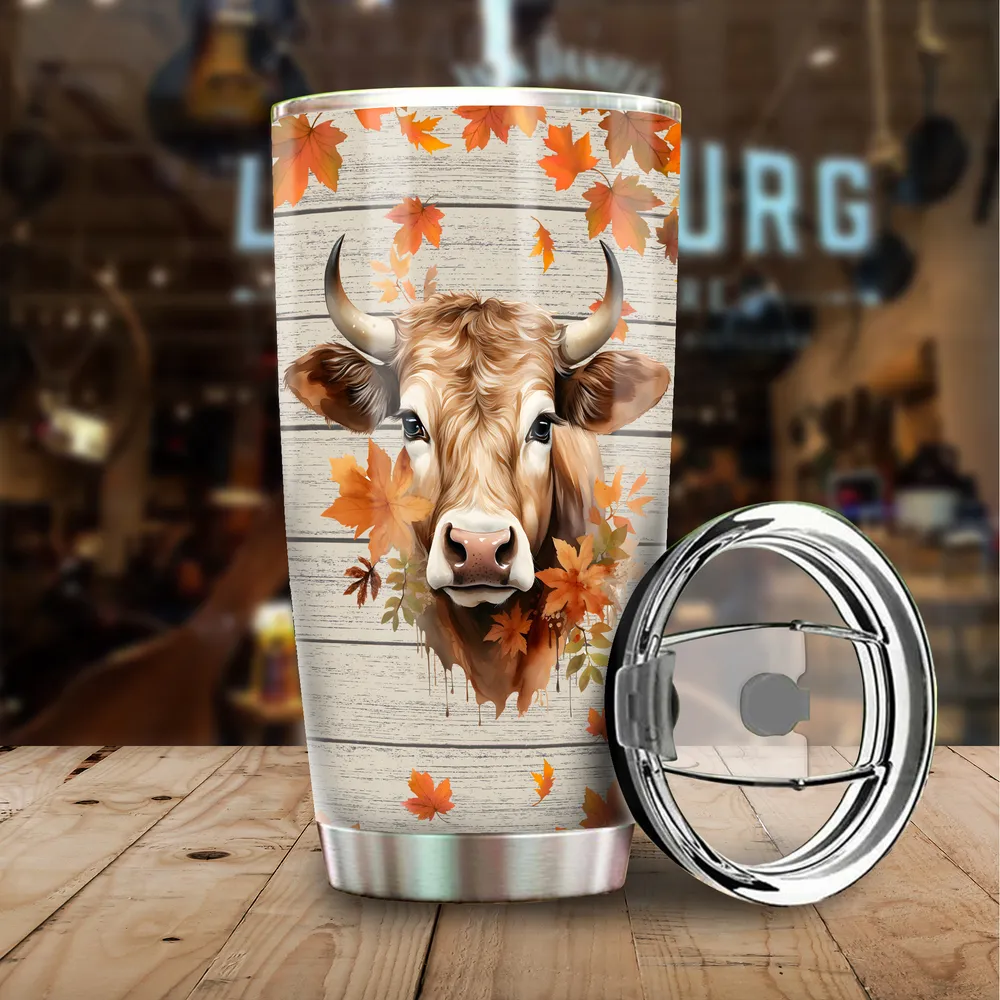Just A Girl Who Loves Cows Fall Full Printed Stainless Steel Tumbler (20oz) white 20oz