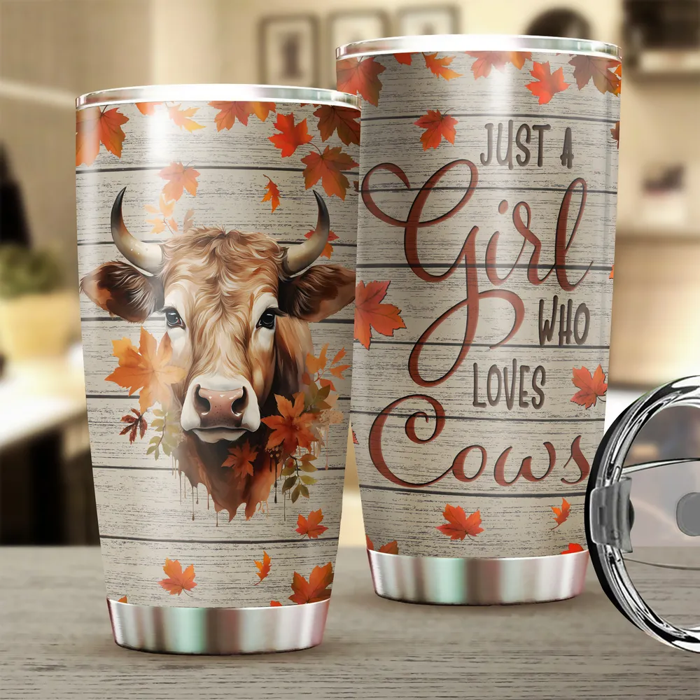 Just A Girl Who Loves Cows Fall Full Printed Stainless Steel Tumbler (20oz) white 20oz