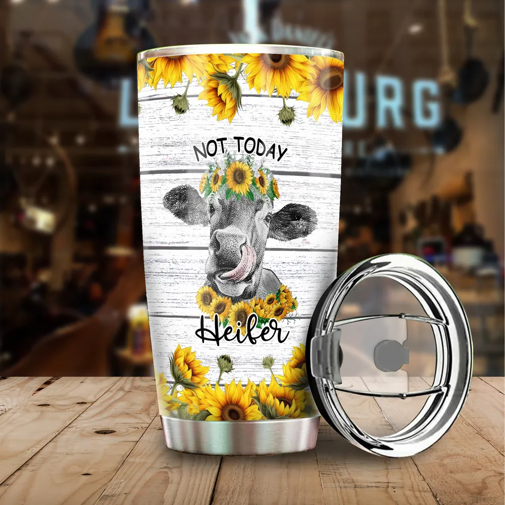 Personalized Name Cow Sunflower Full Printed Stainless Steel Tumbler (20oz) white 20oz
