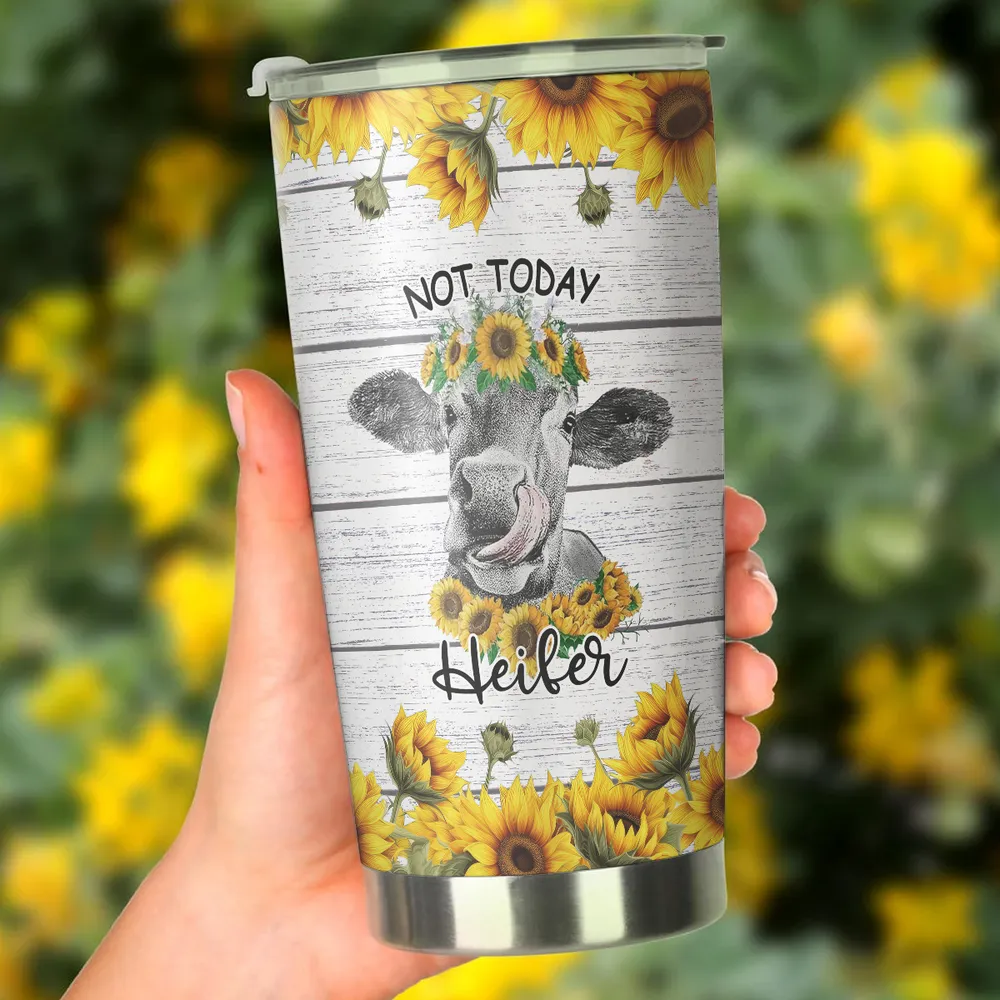 Personalized Name Cow Sunflower Full Printed Stainless Steel Tumbler (20oz) white 20oz