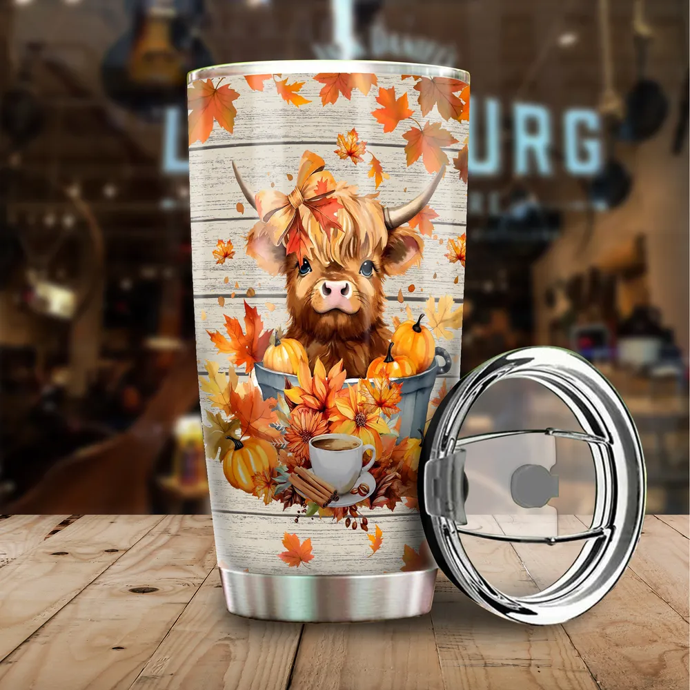 Just A Girl Who Loves  Fall And Cows Tumbler 20oz Full Printed Stainless Steel Tumbler (20oz) white 20oz