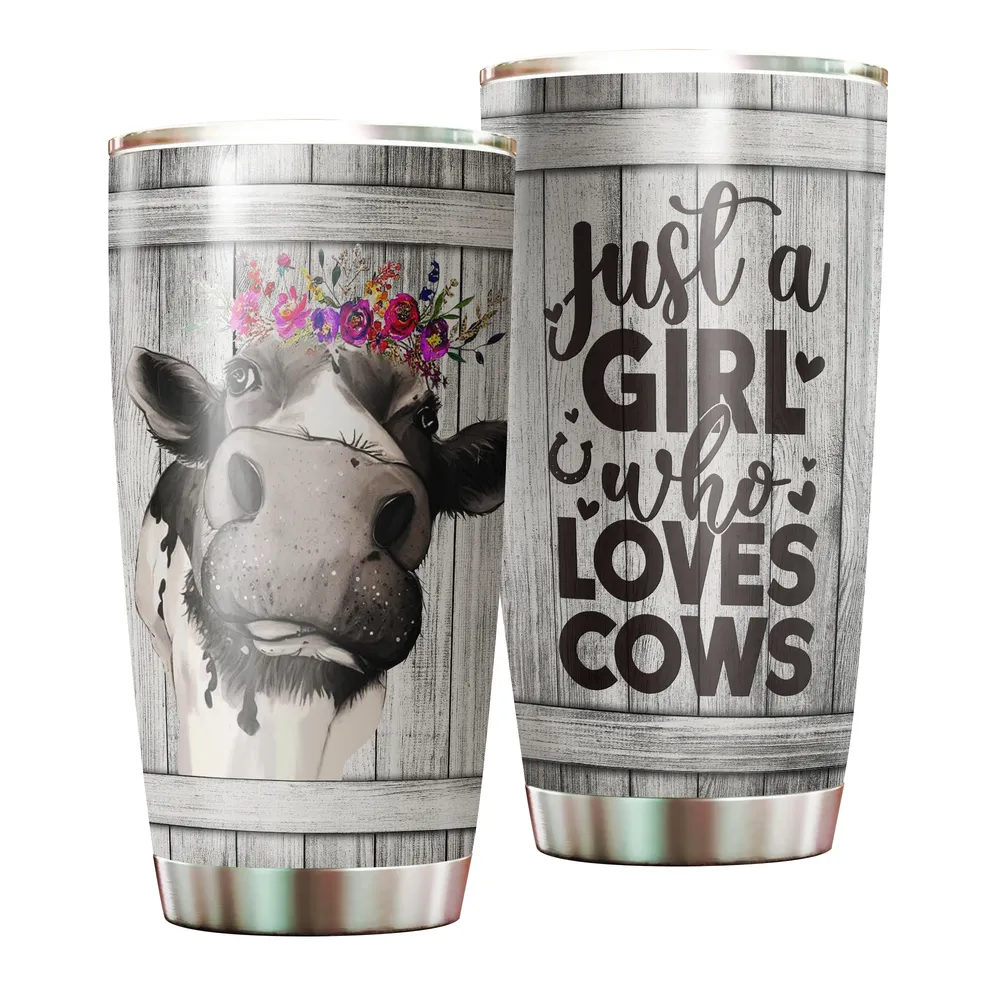Just a Girl Who Loves Cows Full Printed Stainless Steel Tumbler (20oz) white 20oz