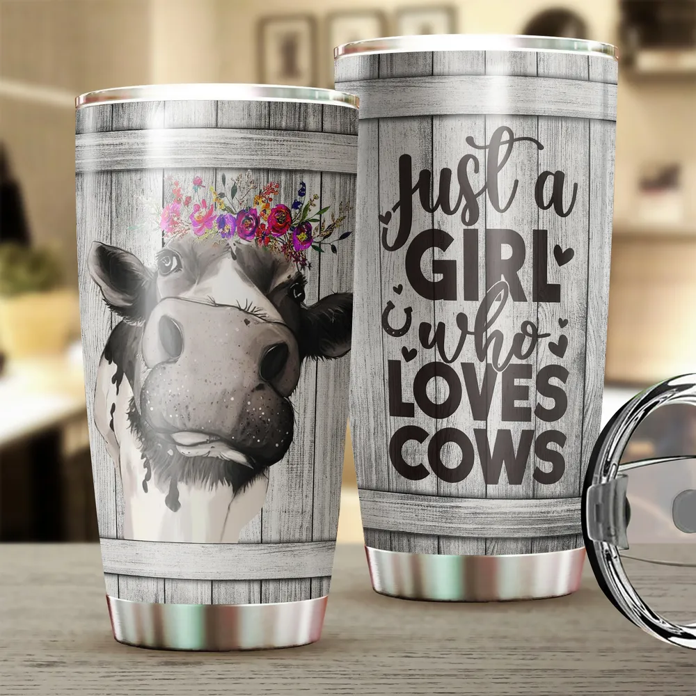 Just a Girl Who Loves Cows Full Printed Stainless Steel Tumbler (20oz) white 20oz