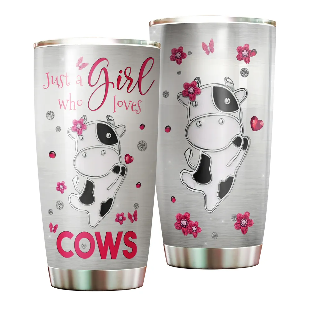 Just a Girl Who Loves Cows Diamond Full Printed Stainless Steel Tumbler (20oz) white 20oz