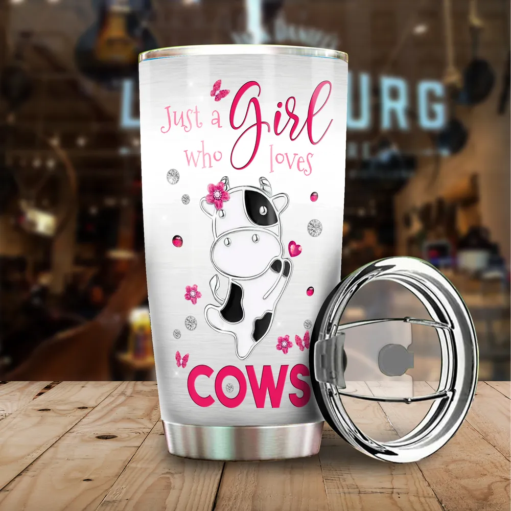 Just a Girl Who Loves Cows Diamond Full Printed Stainless Steel Tumbler (20oz) white 20oz