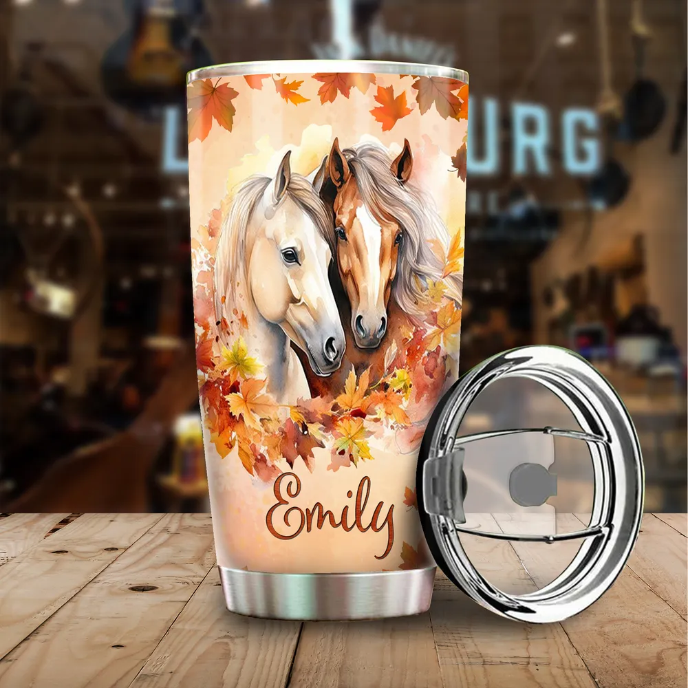 Personalized Just A Girl Who Loves Horses Fall Tumbler Full Printed Stainless Steel Tumbler (20oz) white 20oz