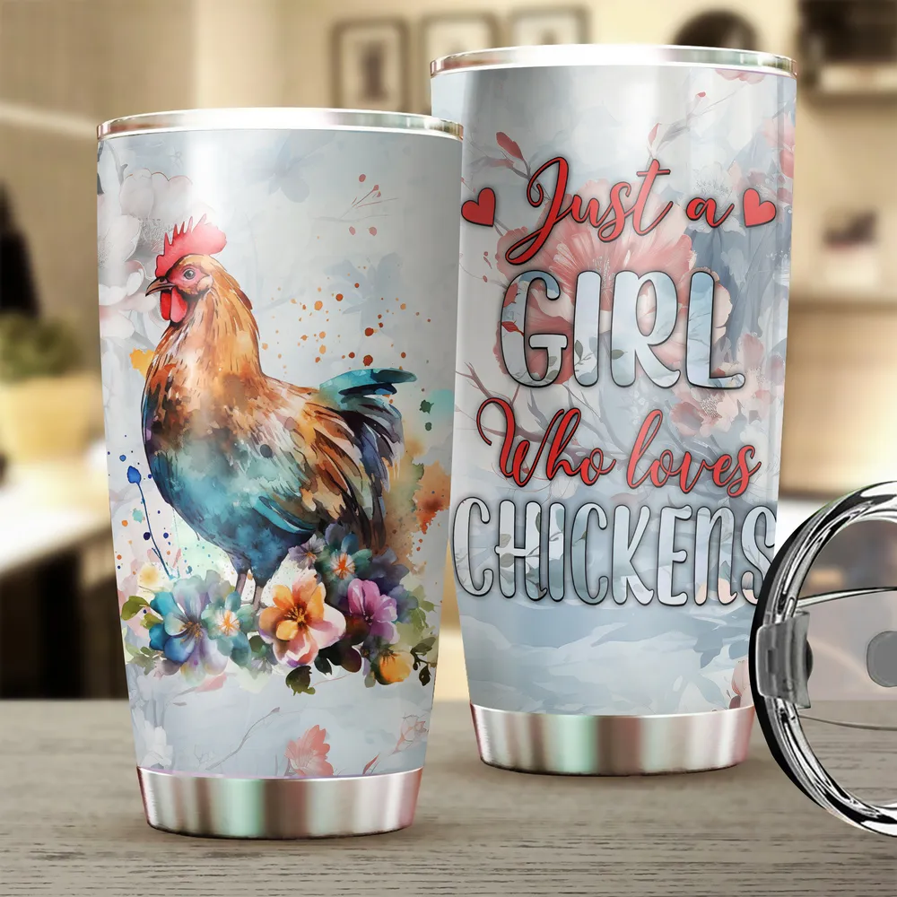 Just A Girl Who Lovers Chickens Floral Tumbler 20oz Stainless Steel Full Printed Stainless Steel Tumbler (20oz) white 20oz