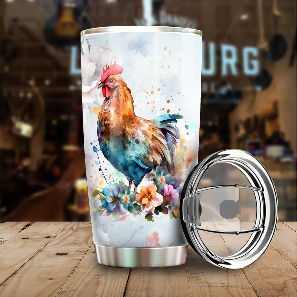 Just A Girl Who Lovers Chickens Floral Tumbler 20oz Stainless Steel Full Printed Stainless Steel Tumbler (20oz) white 20oz