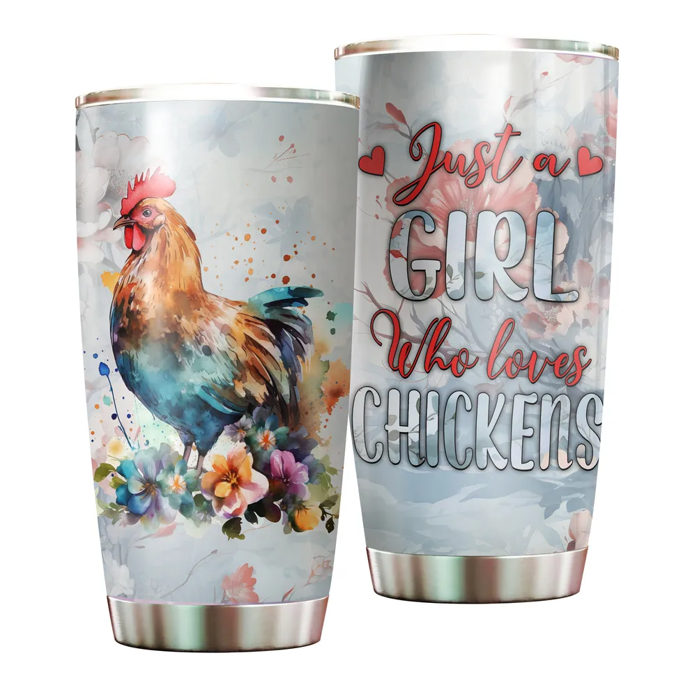 Just A Girl Who Lovers Chickens Floral Tumbler 20oz Stainless Steel Full Printed Stainless Steel Tumbler (20oz) white 20oz