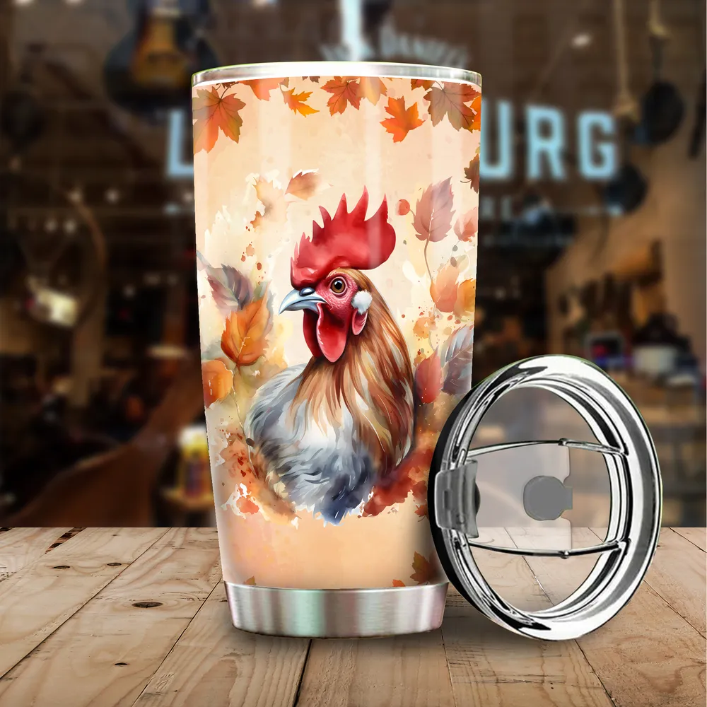 Just A Girl Who Loves Chickens Fall Tumbler Cup With Lid 20oz Full Printed Stainless Steel Tumbler (20oz) white 20oz