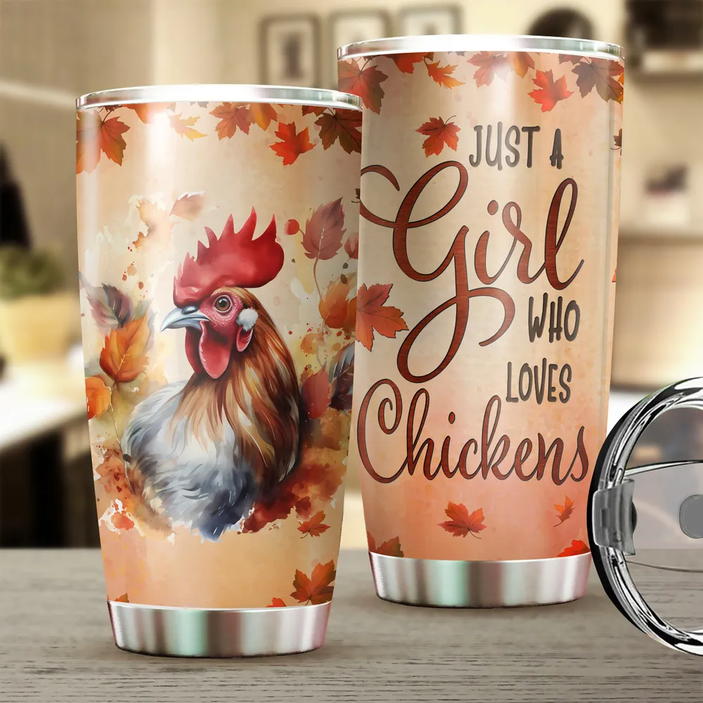 Just A Girl Who Loves Chickens Fall Tumbler Cup With Lid 20oz Full Printed Stainless Steel Tumbler (20oz) white 20oz