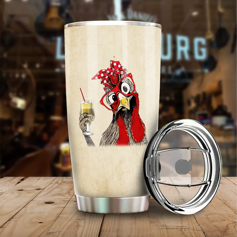 Let Me Pour You A Tall Glass Lady Chicken Full Printed Stainless Steel Tumbler (20oz) white 20oz