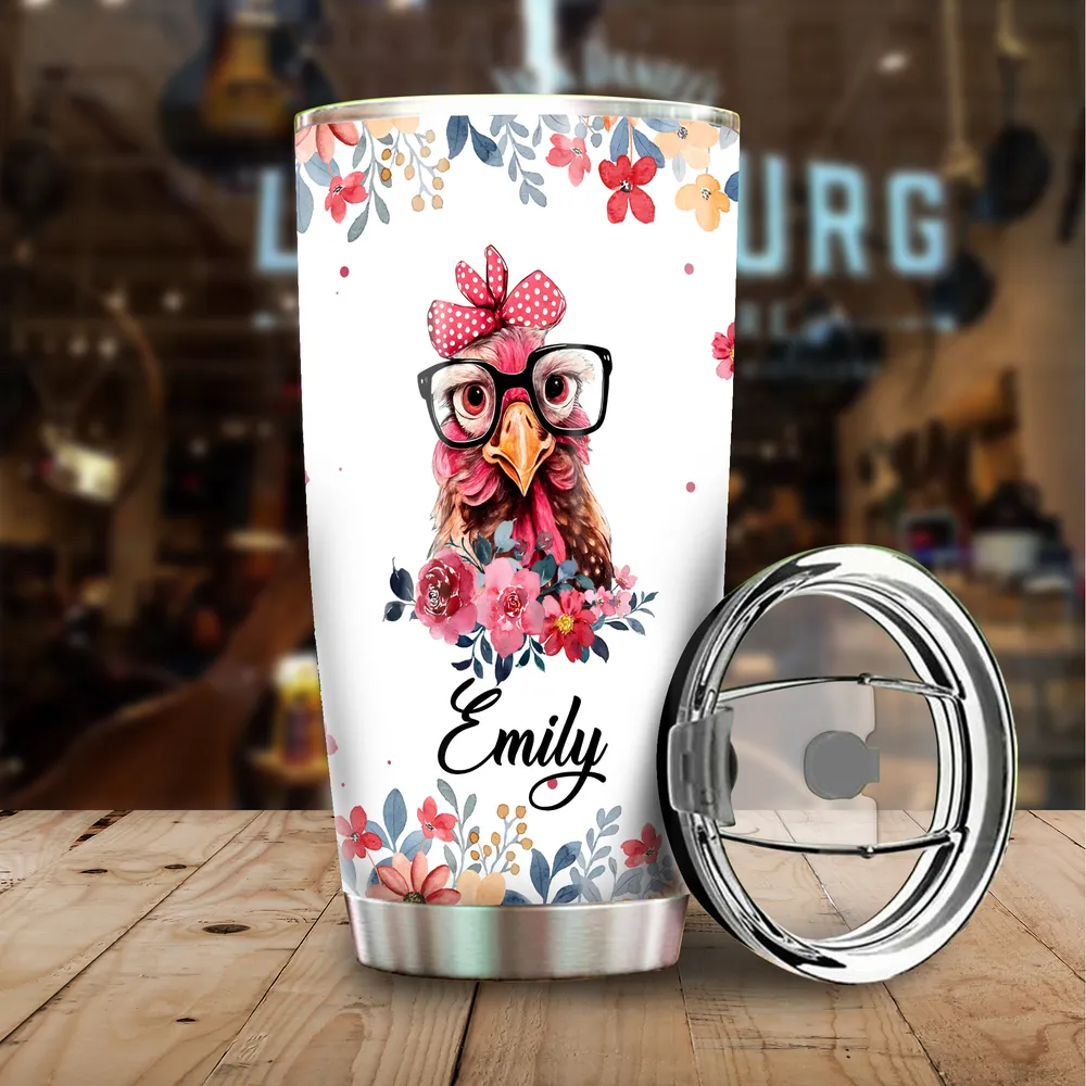 Personalized Just A Girl Who Loves Chickens Flower Full Printed Stainless Steel Tumbler (20oz) white 20oz
