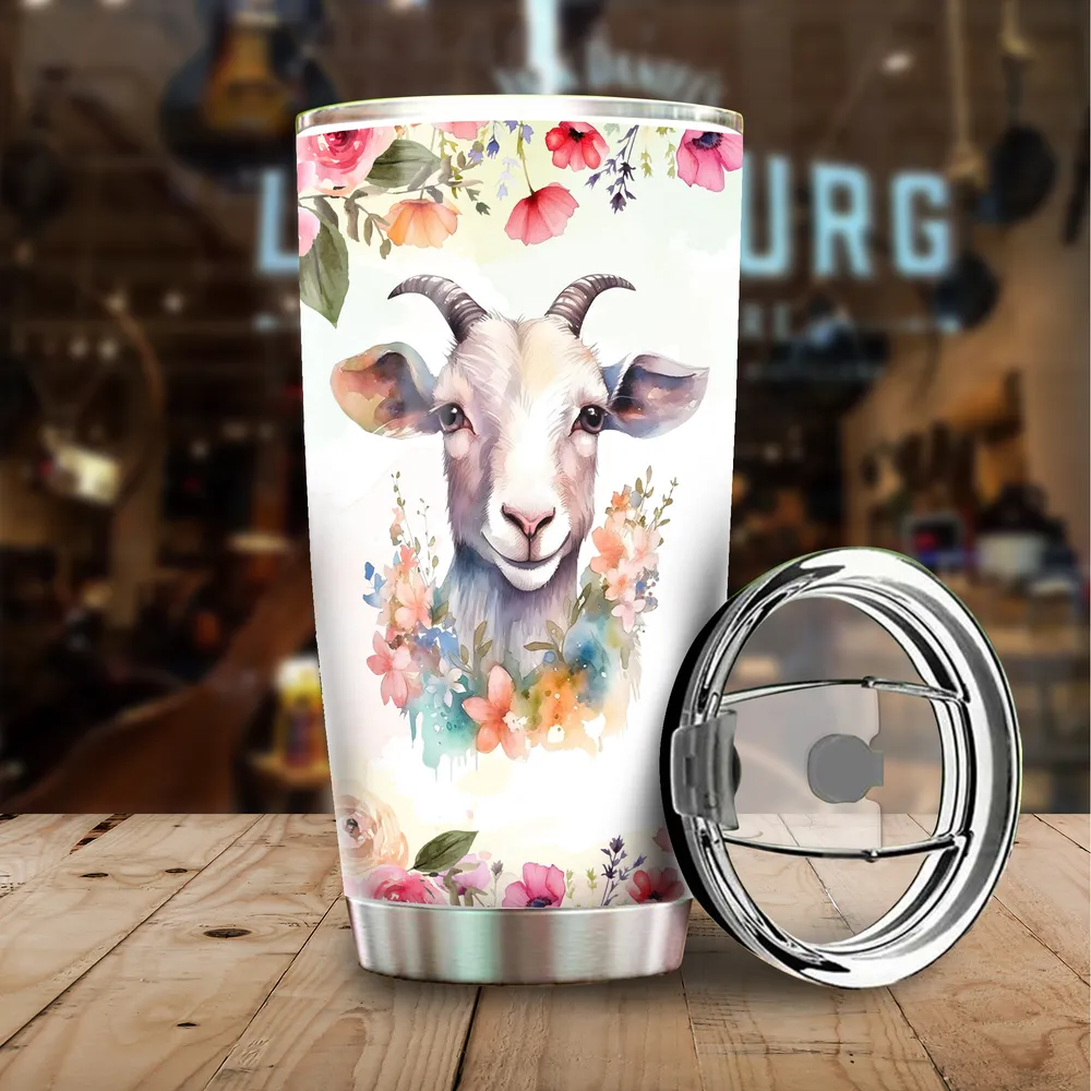 I Just Freaking Love Goats OK Funny Flower Goat Full Printed Stainless Steel Tumbler (20oz) white 20oz