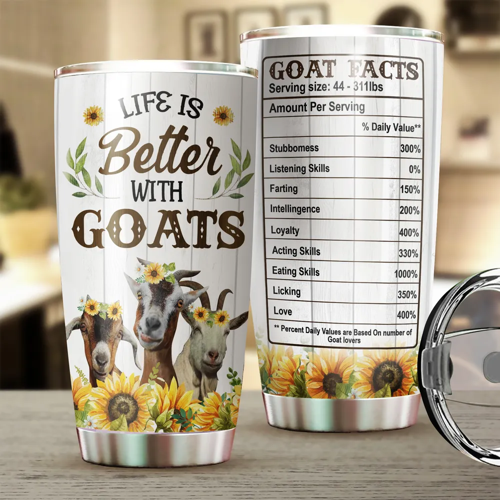Life Is Better With Goats Sunflower Full Printed Stainless Steel Tumbler (20oz) white 20oz