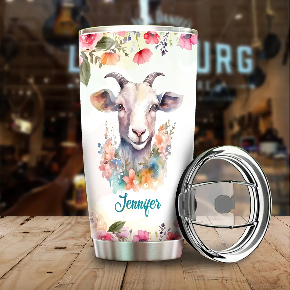 Personalized I Just Freaking Love Goats OK Funny Flower Goat Full Printed Stainless Steel Tumbler (20oz) white 20oz